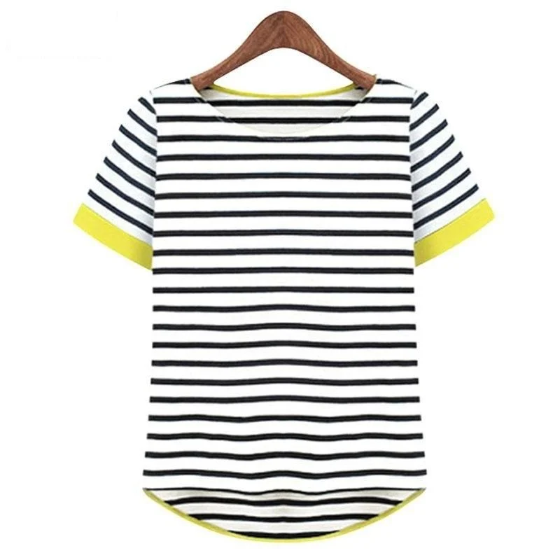 High Quality Women's O-Neck Short Sleeve Striped T-Shirts Tees Blusas