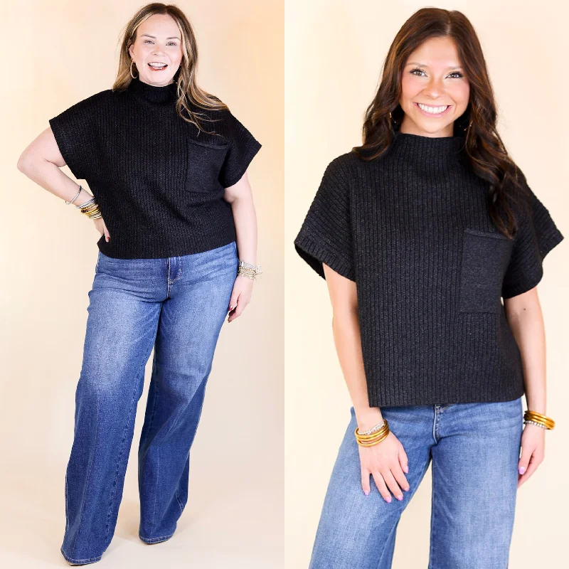 City Sights Cap Sleeve Sweater Top in Black