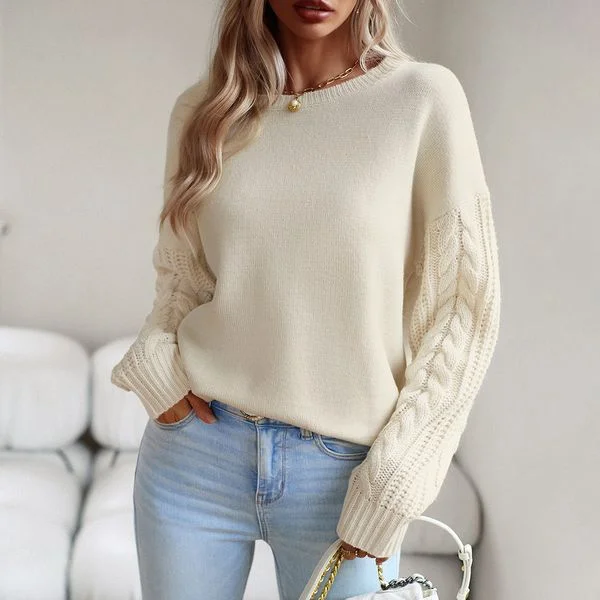 European style Round collar Long sleeve Sweater Blouse