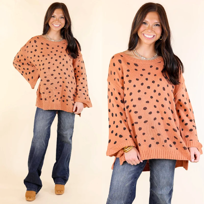 Iced Latte Love Wide 3/4 Sleeve Polka Dot Sweater in Clay Orange