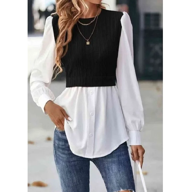 Round Neck Crop Sweater Blouse