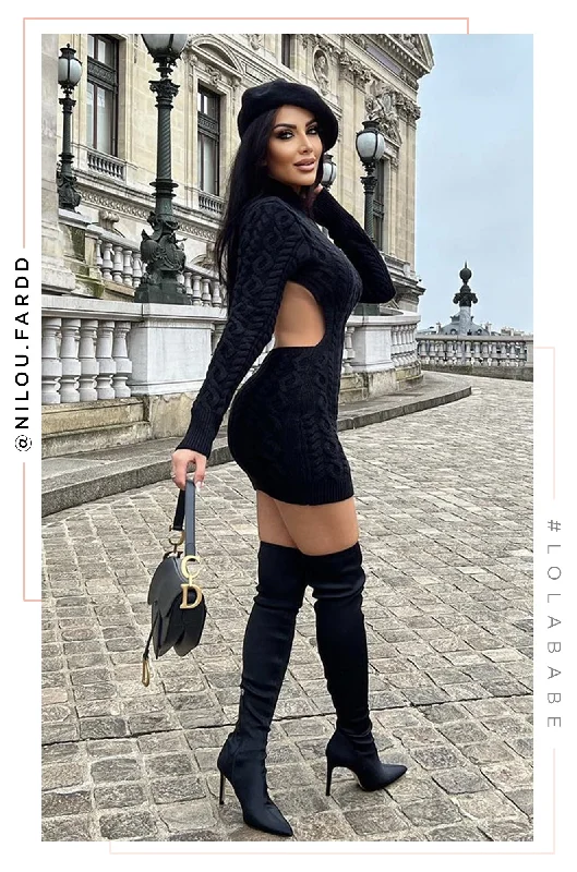 Think Of Me Long Sleeve Sweater Mini Dress - Black