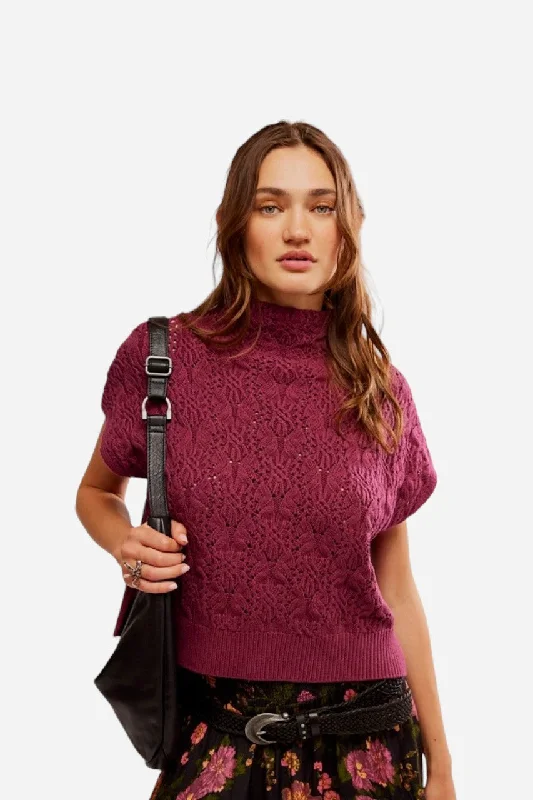 Free People Vickie Mock Neck Sweater in Red Plum