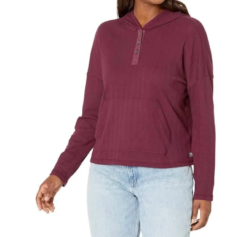 Foothill Pointelle Long Sleeve Hoodie Top In Port