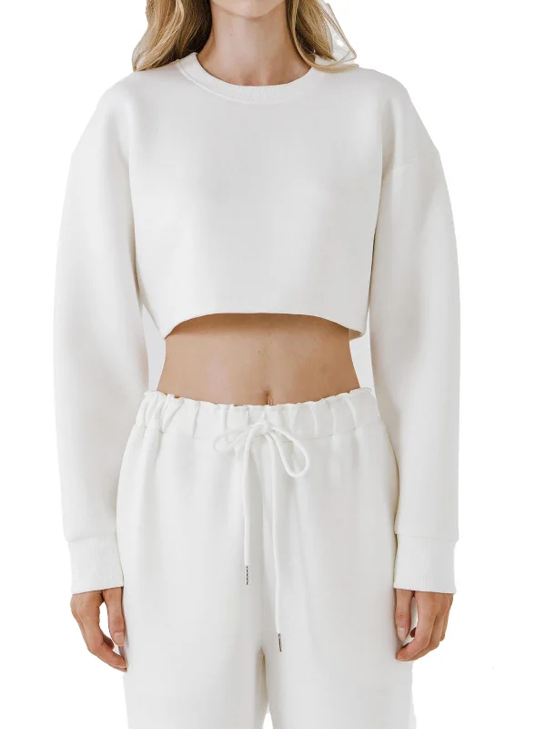 Womens Ribbed Trim Cropped Sweatshirt