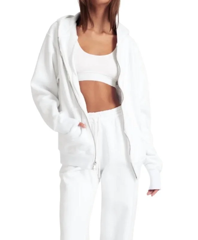 Zip Up Hoodie In White