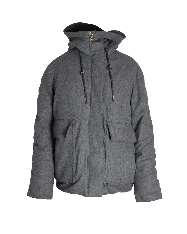 Acne Studios Asa Puffed Hooded Winter Jacket in Grey Wool