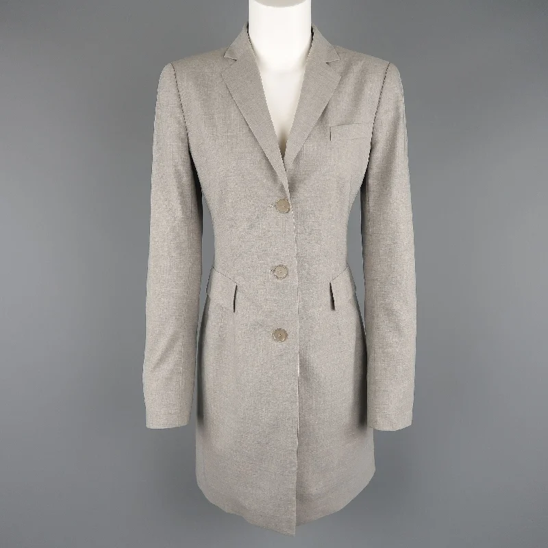 AKRIS Size US 6 Light Heather Gray Notch Lapel Three Button Long Coat