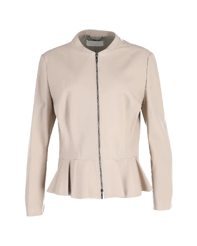 BOSS Zip Peplum Jacket in Cream Lambskin Leather