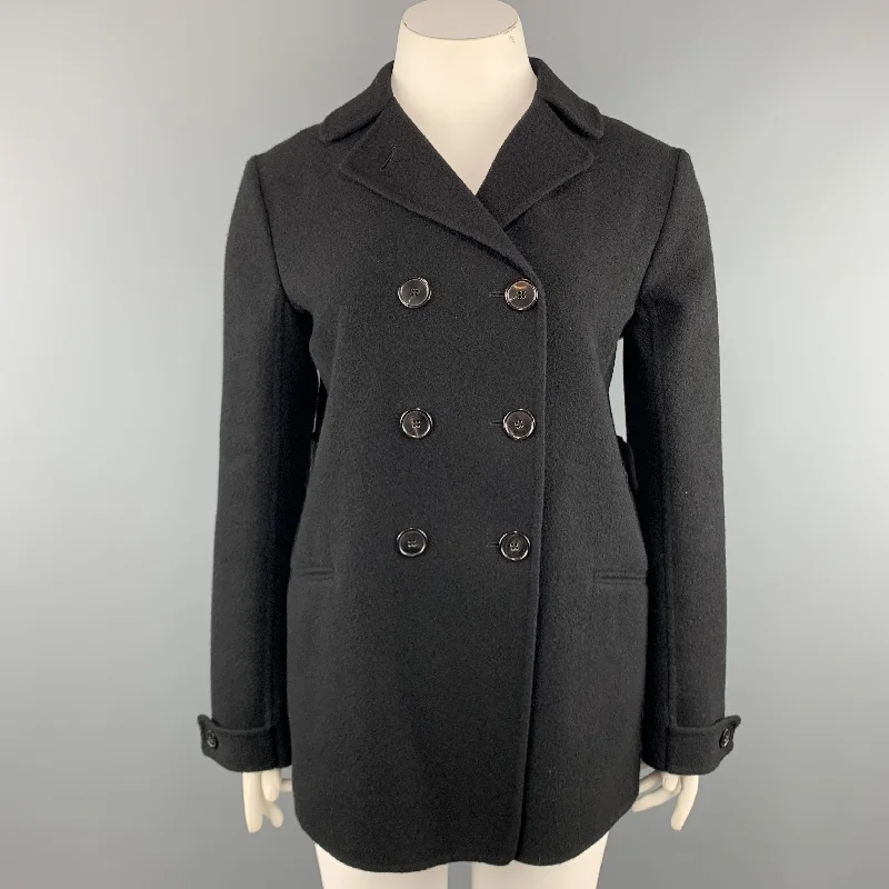 JIL SANDER Size 10 Black Cashmere Flannel Double Breasted Knit Coat