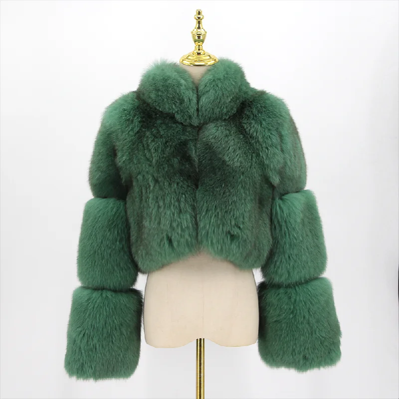 QIUCHEN QC22062 2022 New Luxurious Fluffy Women Fashion High Quality Fox Fur Coat Winter Warm Cropped Jacket