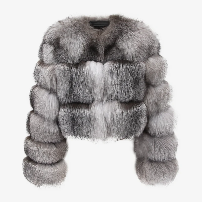 QIUCHEN QC22068  New  Winter Warm Women Cropped Thick Jacket Silver Arctic Fox  Real Fox Fur Coat  Colorful