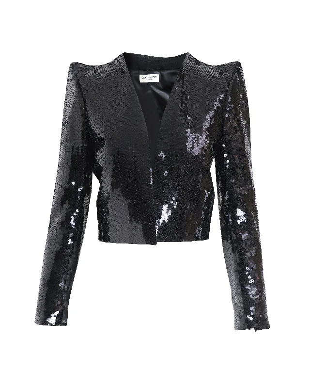 Saint Laurent Sequin Blazer Jacket in Black Polyester