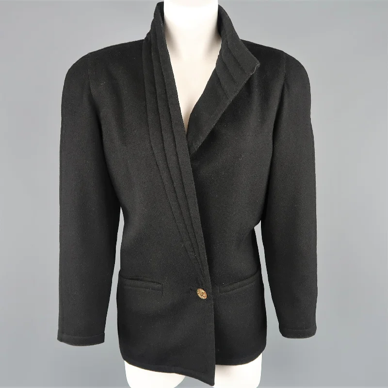 Vintage 1980s GIANNI VERSACE Size 8 Black Wrap Collar Coat