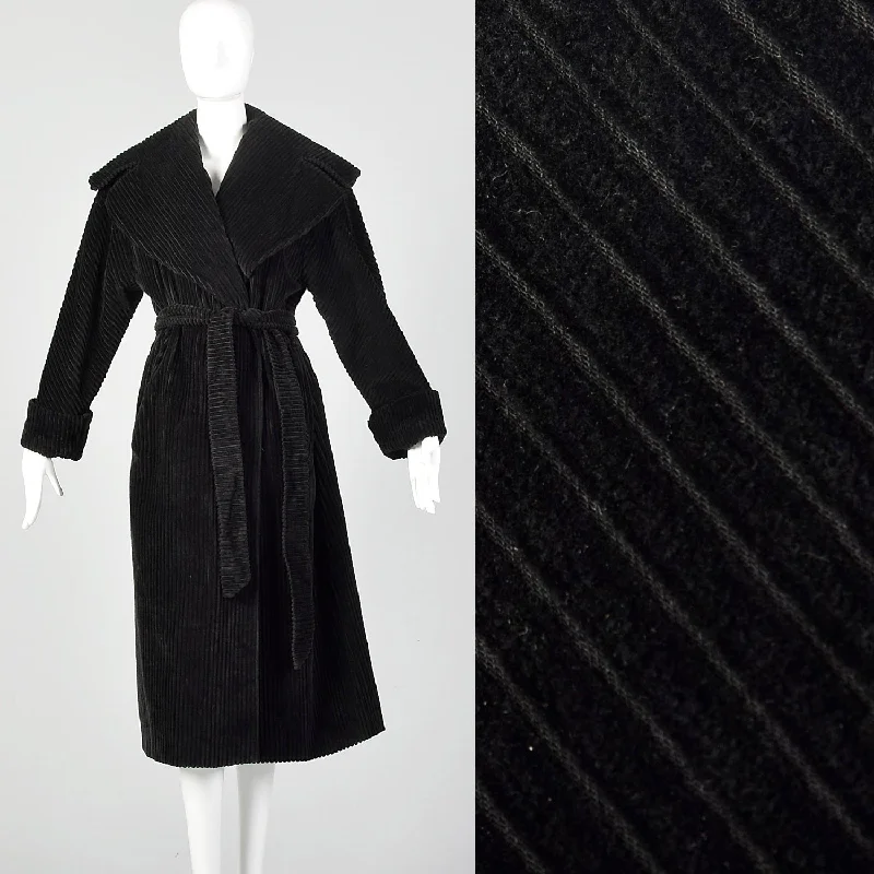 Medium Bill Blass 1980s Black Corduroy Coat