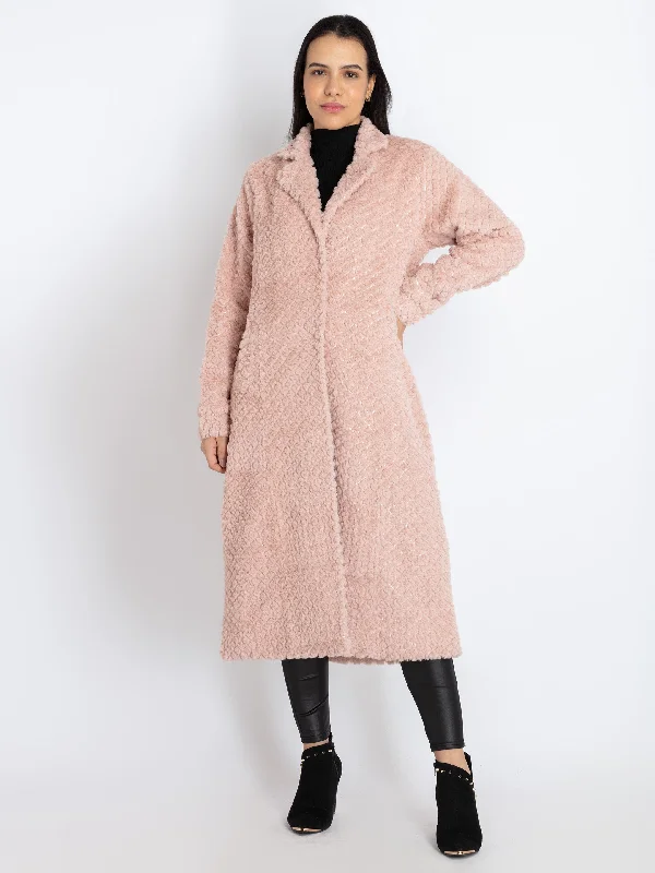 Womens Jacquard Collared Neck Long Coat