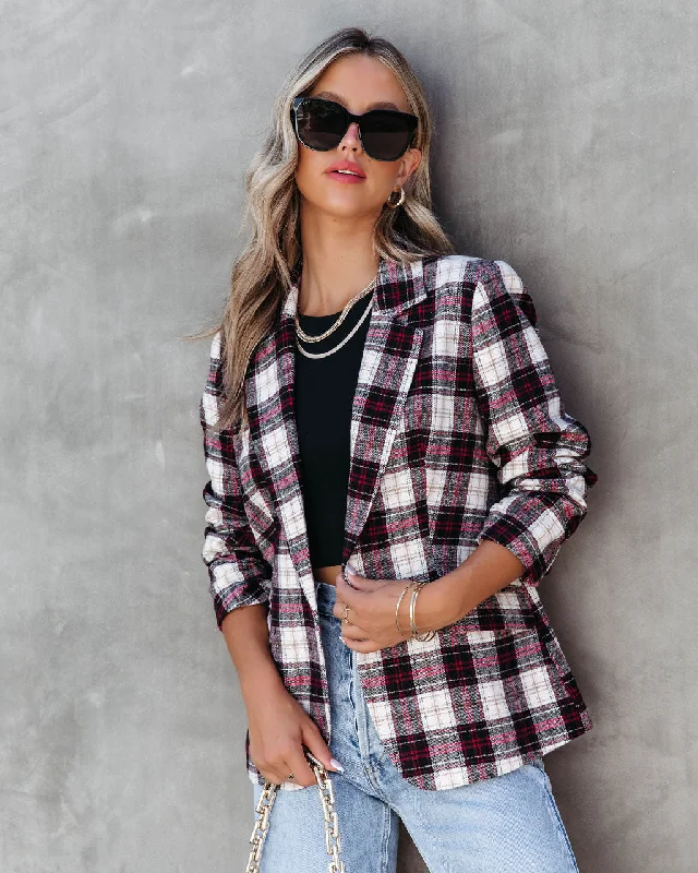 Big Apple Dreams Pocketed Plaid Blazer