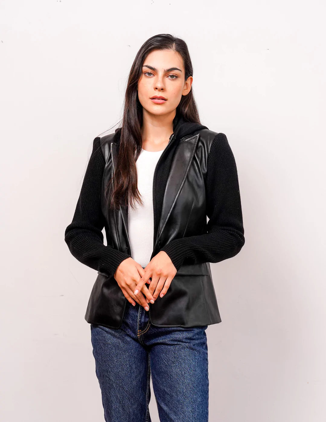 Clio Vegan Leather Dickie Blazer - Black