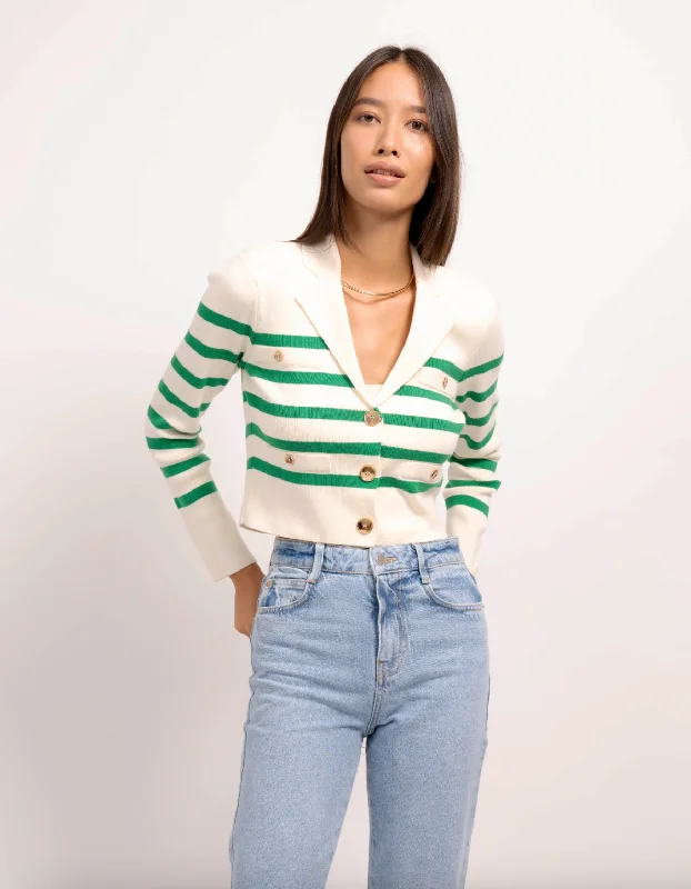 Dawson Double Breasted Cropped Blazer - Ivory Green