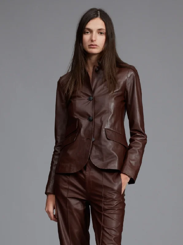 Slade Leather Blazer - Dark Brown