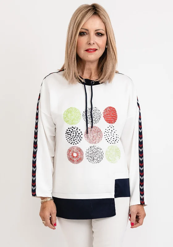 Inco Drawstring Collar Pullover, White Multi