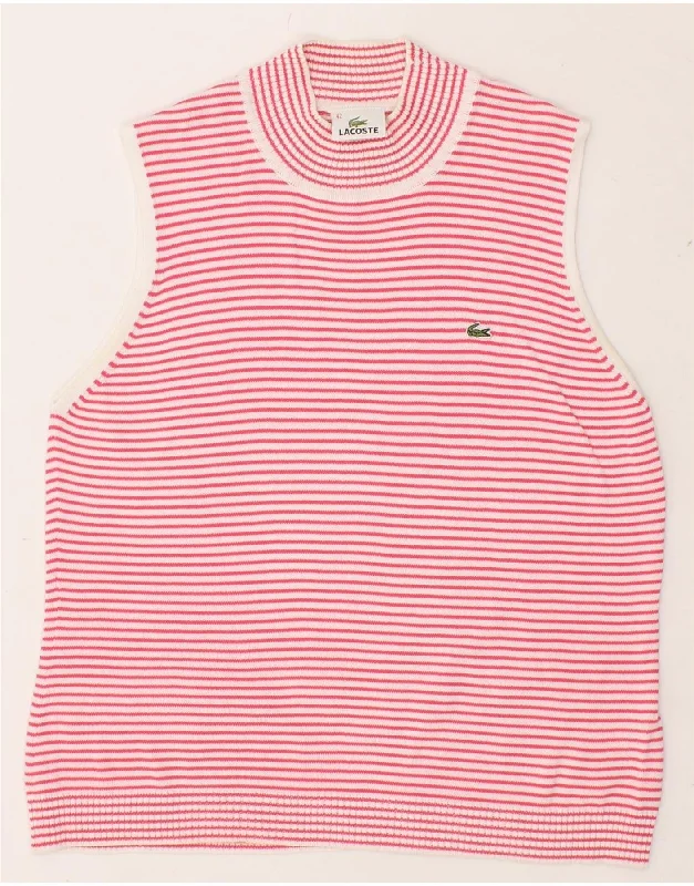 LACOSTE Womens Vest Tank Top Size 42 Large Pink Striped Cotton