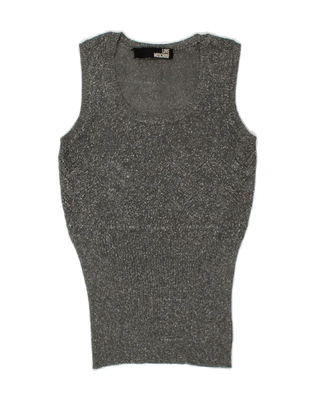 MOSCHINO Womens Vest Tank Top UK 8 Small Grey Acetate