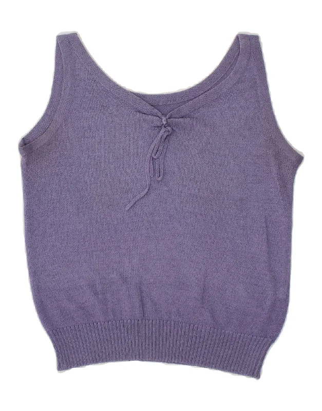 VINTAGE Womens Crop Vest Tank Top UK 14 Medium Purple Viscose