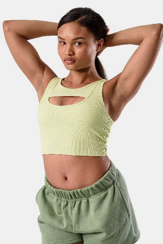 Aria Crossover Rib Tank Top Bra - Green