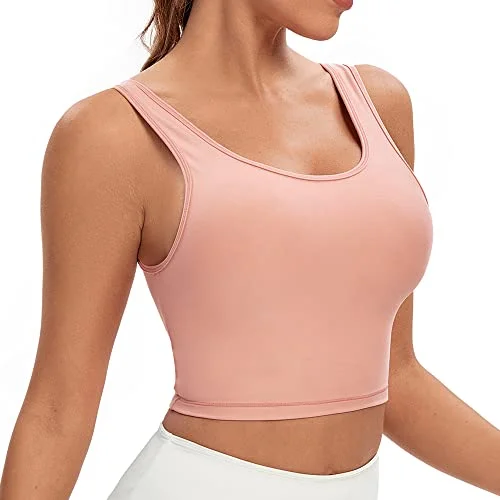 BBYDBY Sports Bras, Longline Crop Tank Tops Fitness Workout Running Cami Pink Large