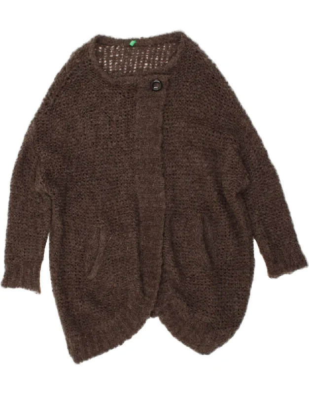 BENETTON Womens Oversized 3/4 Sleeve Cardigan Sweater UK 10 Small Brown