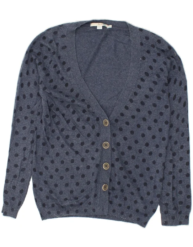 BODEN Womens Cardigan Sweater UK 10 Small Blue Polka Dot Cotton