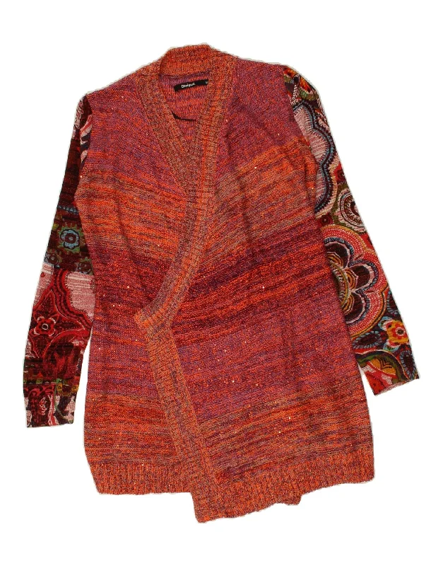 DESIGUAL Womens Cardigan Sweater UK 12 Medium Orange Floral Polyester