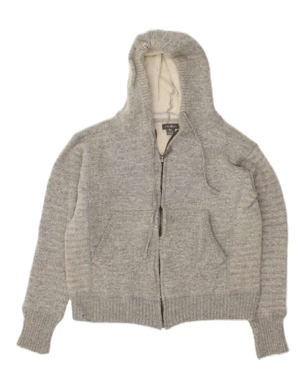 EDDIE BAUER Womens Hooded Cardigan Sweater UK 10 Small Grey Acrylic