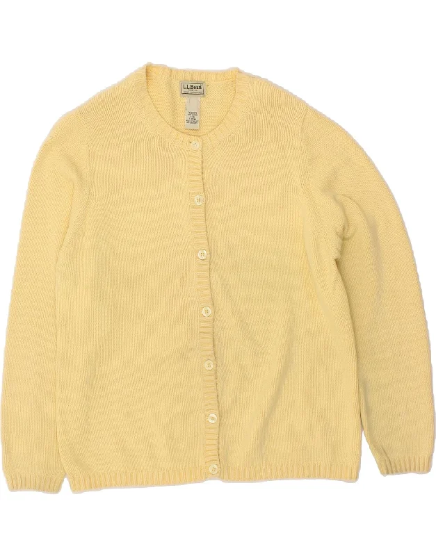 L.L.BEAN Womens Cardigan Sweater UK 14 Medium Yellow Cotton