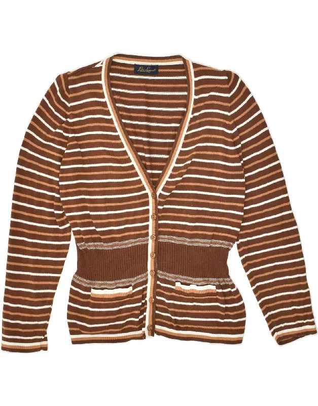 LUISA SPAGNOLI Womens Cardigan Sweater UK 16 Large Brown Striped Cotton