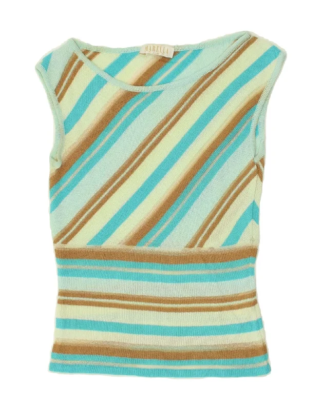 MARELLA Womens Vest Tank Top UK 8 Small Turquoise Striped Viscose