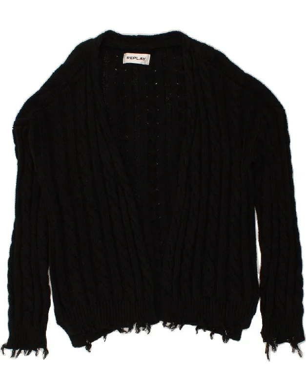 REPLAY Womens Cardigan Sweater UK 6 XS Black Cotton