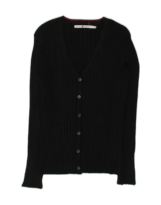 TOMMY HILFIGER Womens Cardigan Sweater UK 14 Large Black Silk