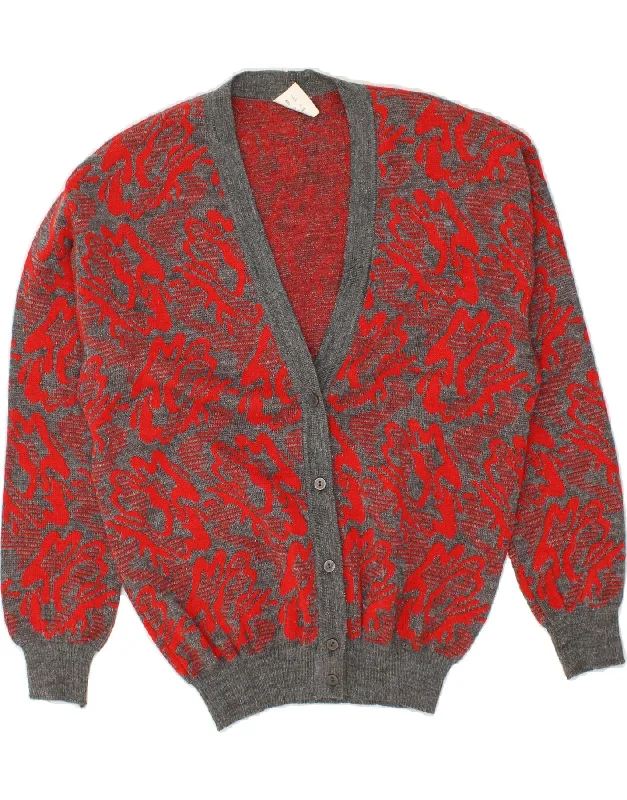 VINTAGE Womens Abstract Pattern Cardigan Sweater IT 48 XL Grey