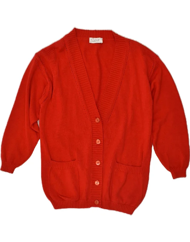 VINTAGE Womens Cardigan Sweater UK 14 Medium Red Cotton