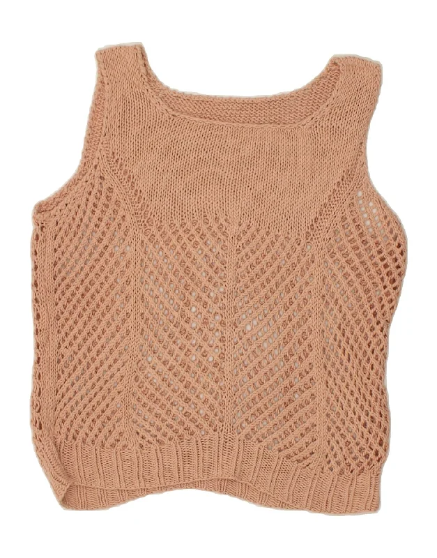 VINTAGE Womens Crochet Vest Tank Top UK 16 Large Beige