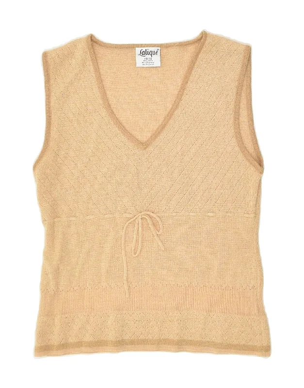 VINTAGE Womens Crop Vest Tank Top EU 40 Medium Beige Wool