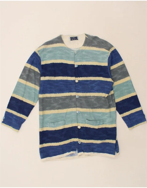 VINTAGE Womens Longline Cardigan Sweater EU 44 XL Blue Striped