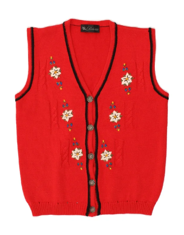 VINTAGE Womens Sleeveless Cardigan Sweater UK 16 Large Red Floral