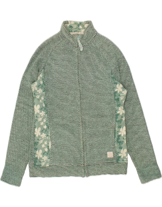 WEIRD FISH Womens Cardigan Sweater UK 12 Medium Green Floral Cotton