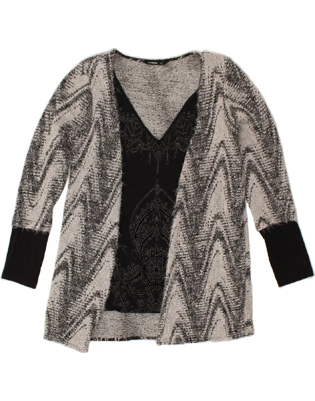 DESIGUAL Womens Cardigan Sweater UK 18 XL Grey Chevron Cotton