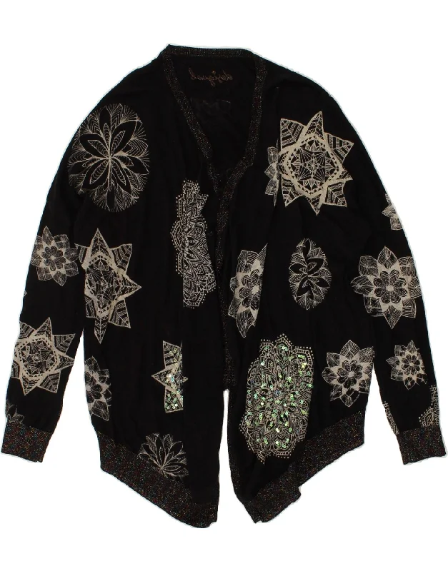 DESIGUAL Womens Open Cardigan Sweater UK 16 Large Black Floral