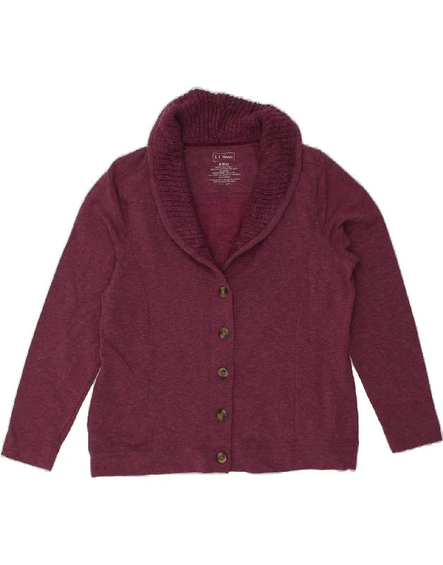 L.L.BEAN Womens Cardigan Sweater UK 14 Medium Burgundy Cotton