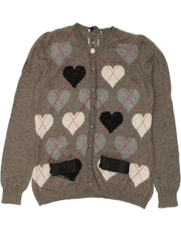 LIU JO Womens Graphic Cardigan Sweater UK 14 Large Grey Geometric Heart